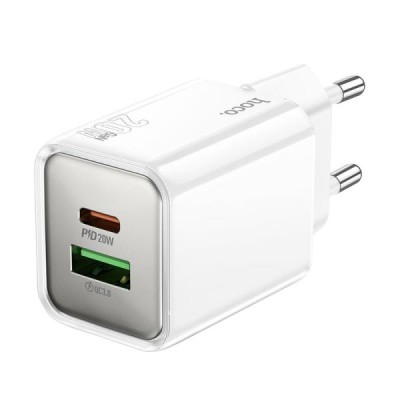 Hoco N46 Glorious PD20W+QC3.0 Φορτιστής 2 Θύρες, Λευκό Hoco N46 Glorious PD20W+QC3.0 Φορτιστής 2 Θύρες, Λευκό