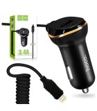 Hoco Φορτιστής Αυτοκινήτου Μαύρος Z14 3.4A USB μαζί με Καλώδιο lightning Hoco Φορτιστής Αυτοκινήτου Μαύρος Z14 3.4A USB μαζί με Καλώδιο lightning