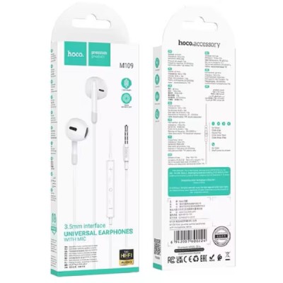 Hoco M109 Ακουστικά Handsfree Type C Sunny με Χειριστήριο Στο Καλώδιο Λευκό