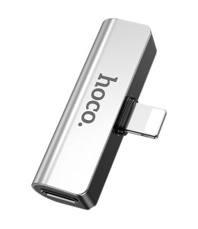 Hoco Μετατροπέας Lightning male σε Lightning / 3.5mm female Ασημί (LS25)