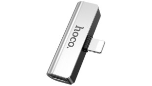 Hoco Μετατροπέας Lightning male σε Lightning / 3.5mm female Ασημί (LS25)