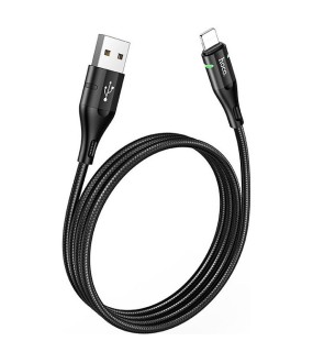 Hoco Braided / LED USB to Lightning Cable Μαύρο 1.2m (U93)